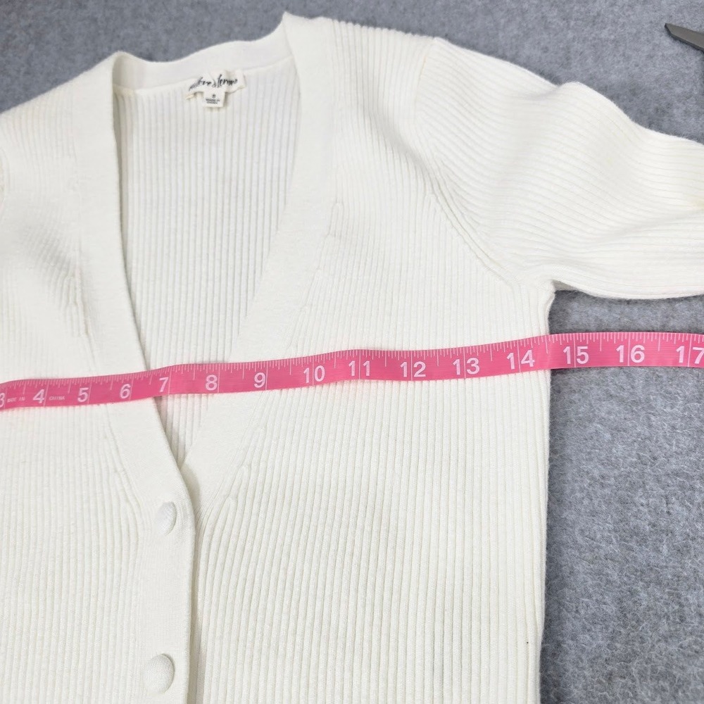 For Love & Lemons Ribbed Knit Nina Cardigan Sweater S Lace Trim Coquette Preppy - Picture 4 of 10